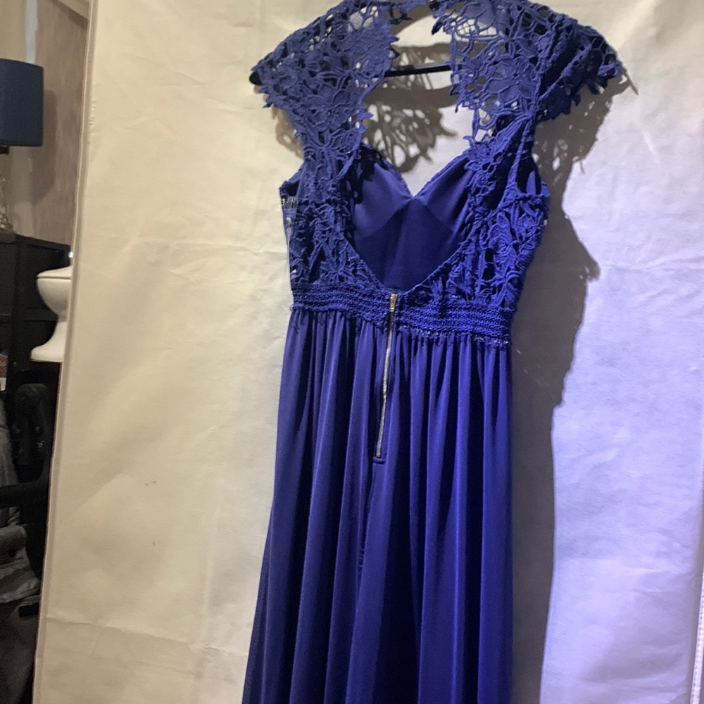 Royal blue fashion nova lace and mesh gown